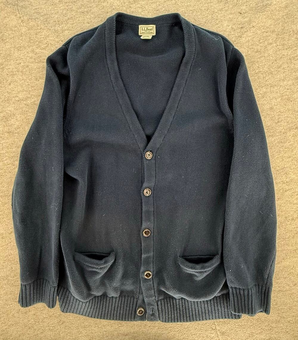 L.L. Bean men’s xl cardigan sweater navy 100% cotton front pockets